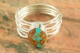 Genuine Boulder Turquoise Sterling Silver Branch Ring